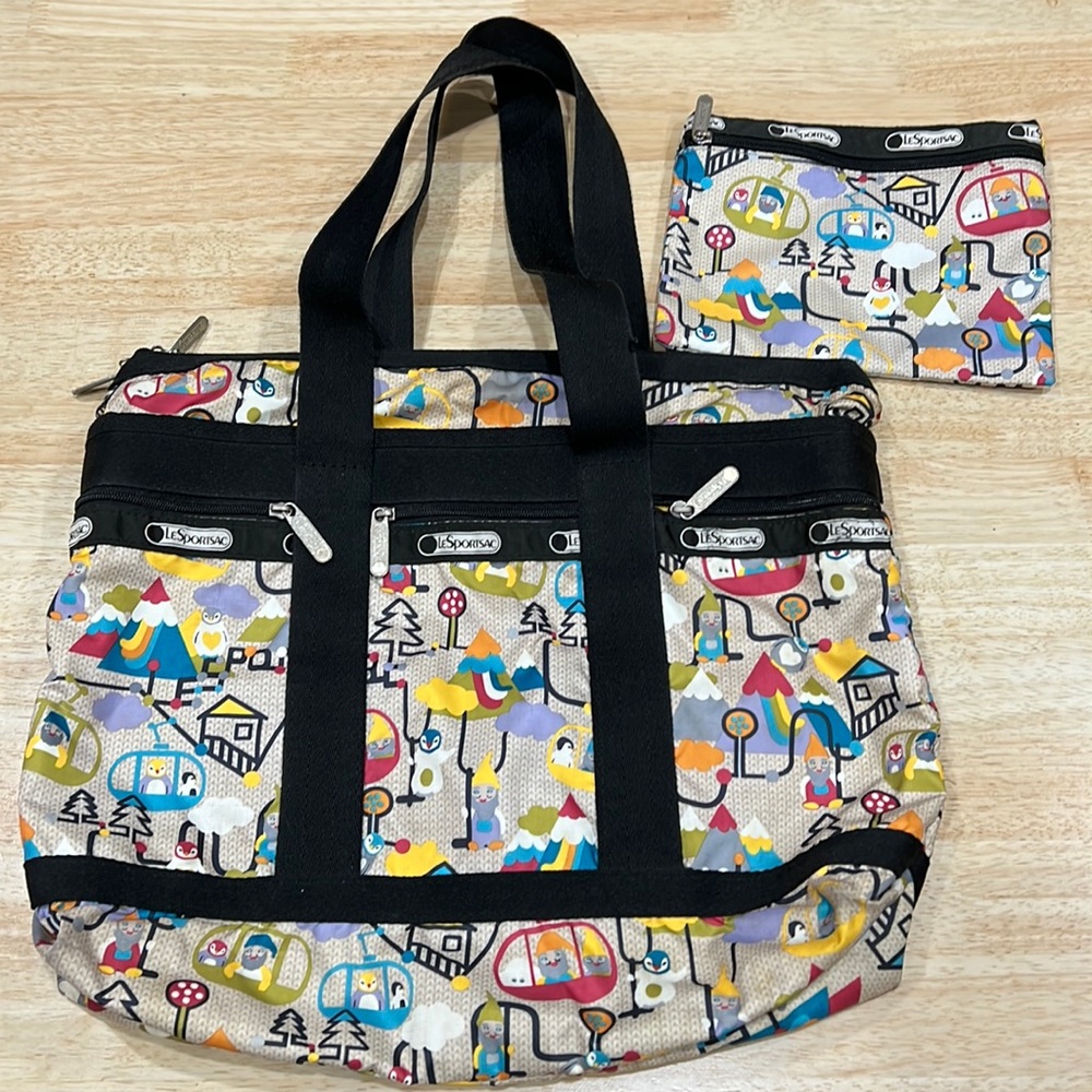 LeSportsac 2 Pc Large Tote Bag and Pouch